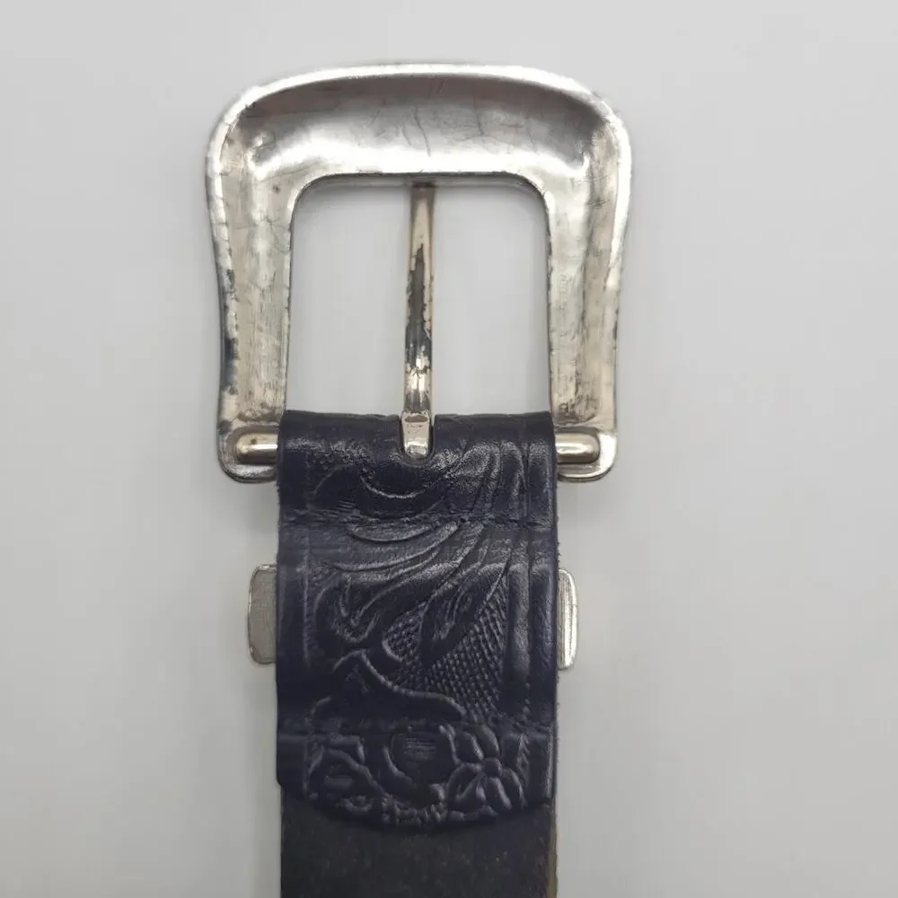 Vintage Liz Claiborne Belt XL Black Leather Tooled‎ Western Floral Cowgirl Boho